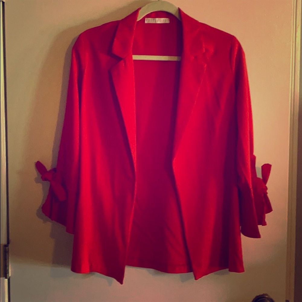 Red blazer with tie sleeves
